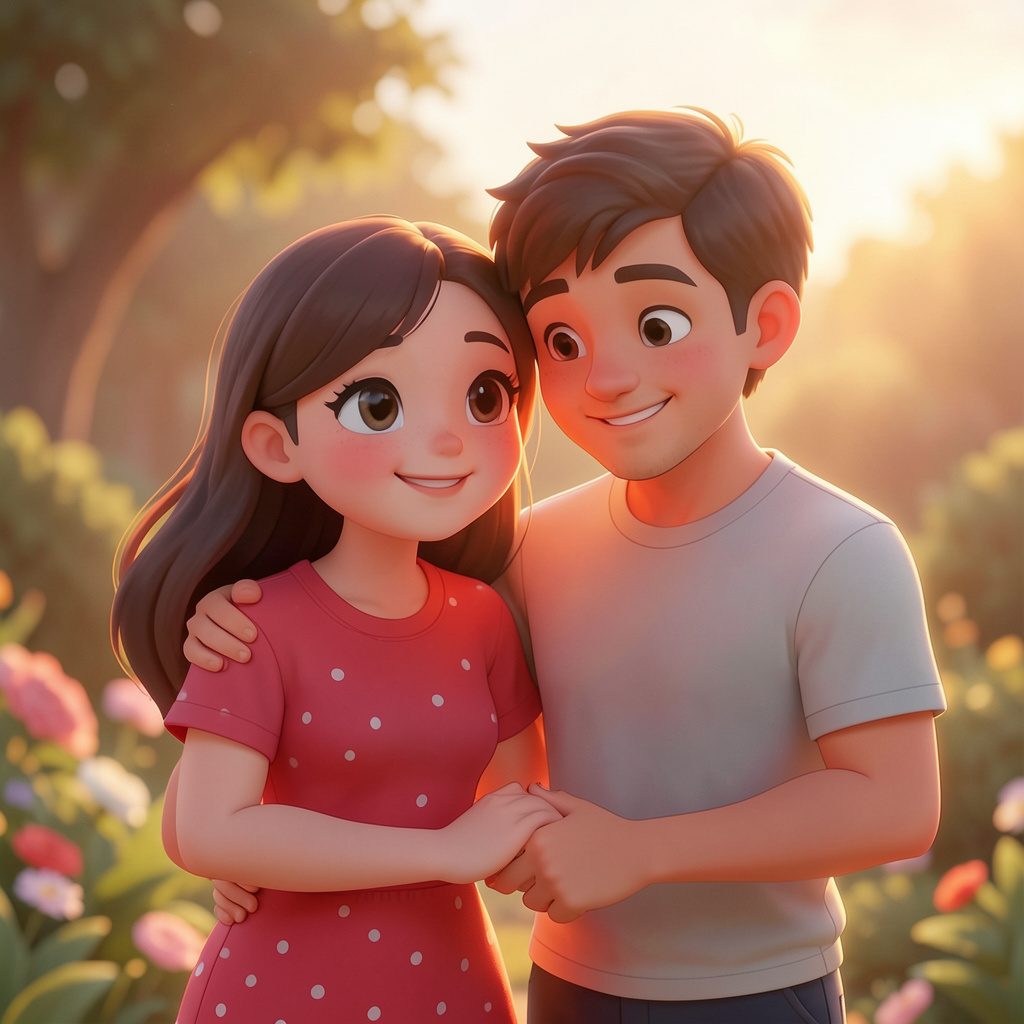 Hình nền theme điện thoại với hai nhân vật hoạt hình dễ thương, tông màu ấm và không khí vui tươi
